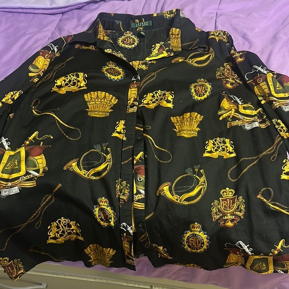 Ralph Lauren PM Iconic Equestrian Rich Art-to-Wear Crest Blouse - Picture 2 of 4